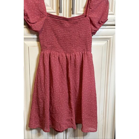 Nordstrom Girls Puff Sleeve Smocked Bodice Micro Dot Dress Mauve Size L/10-12 - Picture 8 of 9